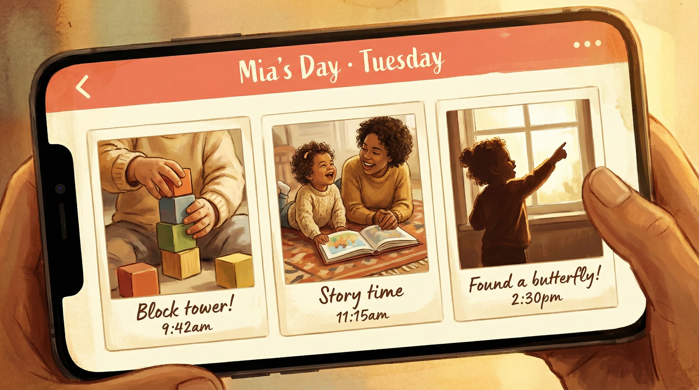 Daily snapshot strip showing child's day